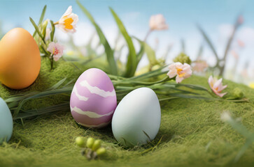 Obraz na płótnie Canvas Easter eggs on spring background