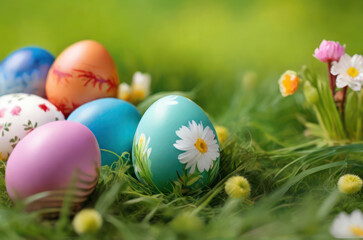 Fototapeta na wymiar Easter eggs on spring background