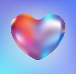 Holographic heart. Fluid liquid chrome heart shape. 3d y2k