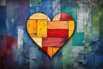 Patchwork Heart on Textured Wooden Panels