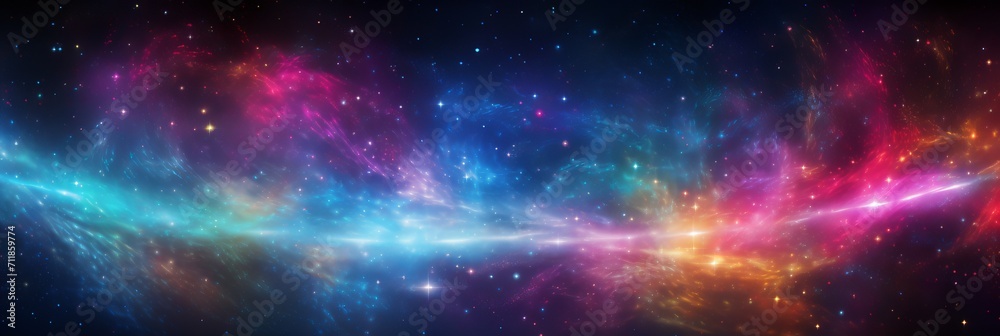 Poster cosmic data networks abstract space background with dynamic particles representing big data.
