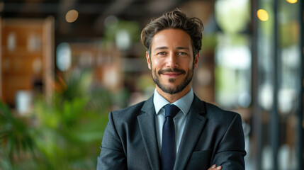 Fototapeta premium Professional man in a suit in the office Ai generative