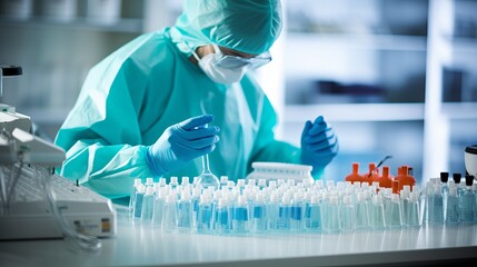 Scientist in a laboratory analyzing samples with copyspace available for text and annotations