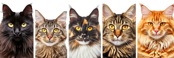 Collage of cats  divided with white vertical lines, featuring bright and stylish segments
