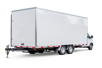 White truck with trailer on transparent background, png file