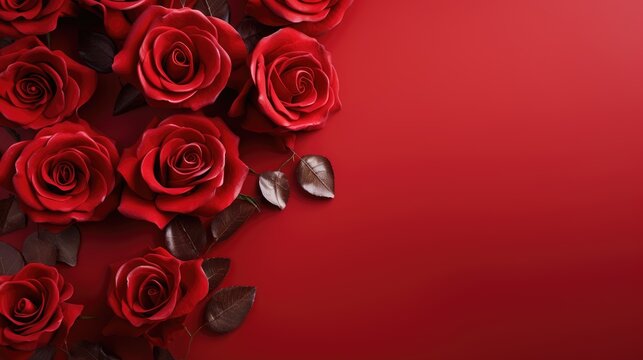 Love background with red roses. Romantic and Valentine's day theme