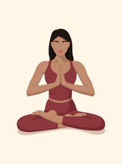 Beautiful faceless girl in lotus position doing yoga, international yoga day. Poster. Vector illustration EPS10