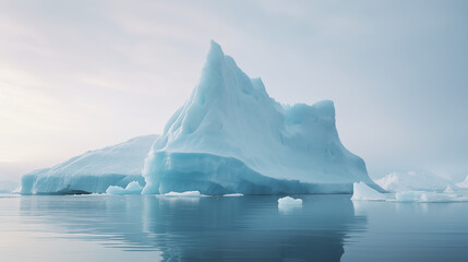 Fototapeta na wymiar Professional photograph of iceberg floating in still ocean water. Melting ice in arctic region.