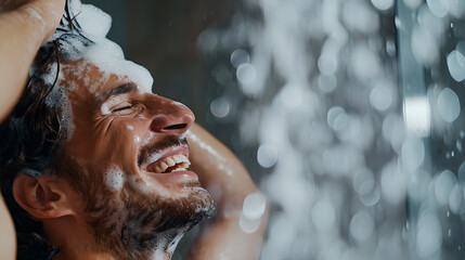 portrait of a man washing his hair