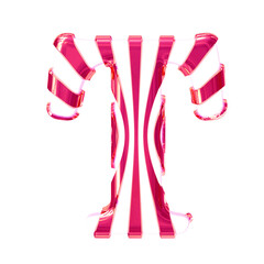 White symbol with pink thin straps. letter t