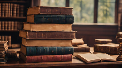 stack of books on a shelf