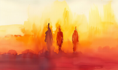 watercolor illustration of native american culture and people