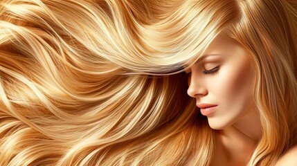 Gorgeous blonde with stunning hair for hair care product promotion on web banner, studio shot.