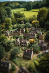 Tiny Oasis: Miniature Town Surrounded by Lush Greenery - Generative AI Artwork