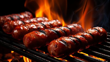 Flavorful sausage and merguez on a bbq grill, perfect for summer parties and american barbecues