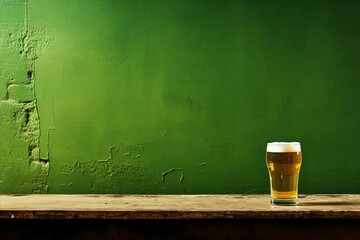 Cold beer glass on green background. St. Patricks day banner for irish pub promotions - obrazy, fototapety, plakaty