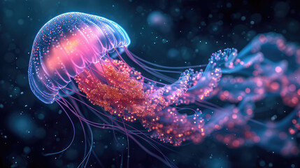 Fototapeta premium neon jellyfish of bright colors amoled Ai generative