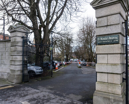 Dublin, Ireland, 3rd February 2020,  The entrance to St. Patricks Hospital in Kilmainham, founded in 1745 by Jonathan Swift, author of Gullivers Travels.