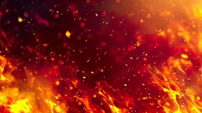 Abstract background of fire sparks with burning sparks in sparkling spectacle. Fire background with warm colors and shades of red and orange from the living flame.