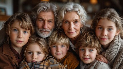 Obraz premium Happy multigenerational family portrait with smiling grandparents and grandchildren