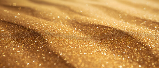 A shimmering fabric of gold and tan, glistening with water droplets, reveals the intricate details of a sandy landscape in a captivating closeup