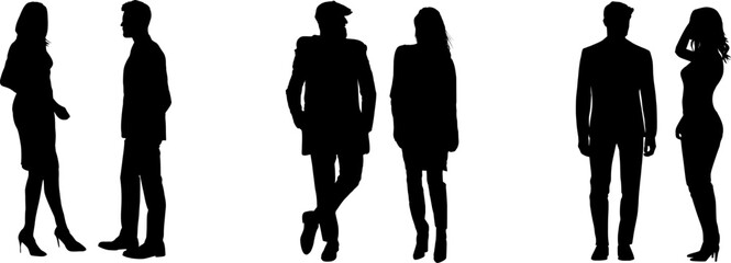Vektor Silhouette Körper Set - 3 Paare Mann und Frau - Dating Treffen Gespräch - obrazy, fototapety, plakaty