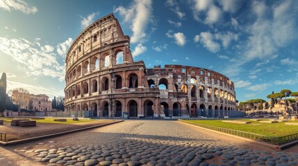 majestic roman coliseum with a beautiful sky - obrazy, fototapety, plakaty