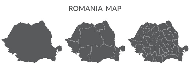 Romania map. Map of Romania in set in grey - obrazy, fototapety, plakaty
