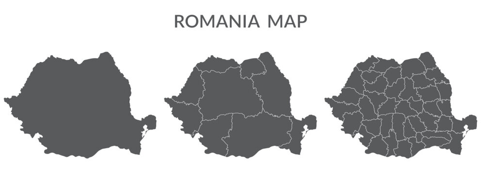 Romania map. Map of Romania in set in grey