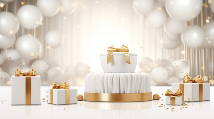 Celebration template with, gift boxes on a white background. Flat lay horizontal banner. Concept for web cover, social networks, promotional sales.