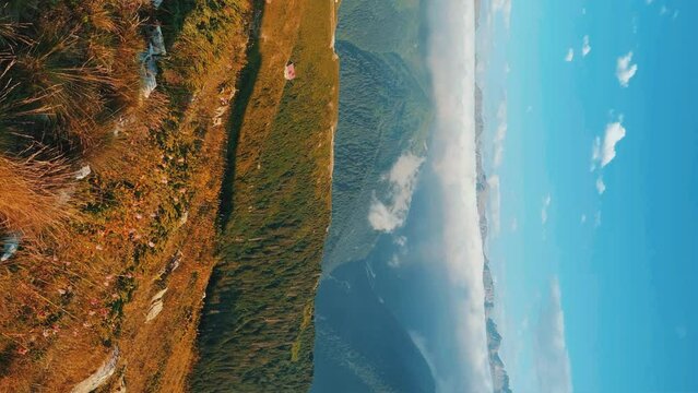 Sunset on the Aider plateau in Turkey. The mountains of the Black Sea coast of Turkey near Rize and Trabzon are the Karadeniz region. The Turkish Alps are in the clouds. 4K Video