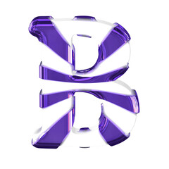 White symbol with thick dark purple straps. letter b