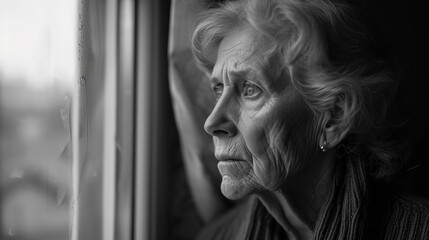 Fototapeta na wymiar Black and white portrait of an elderly woman
