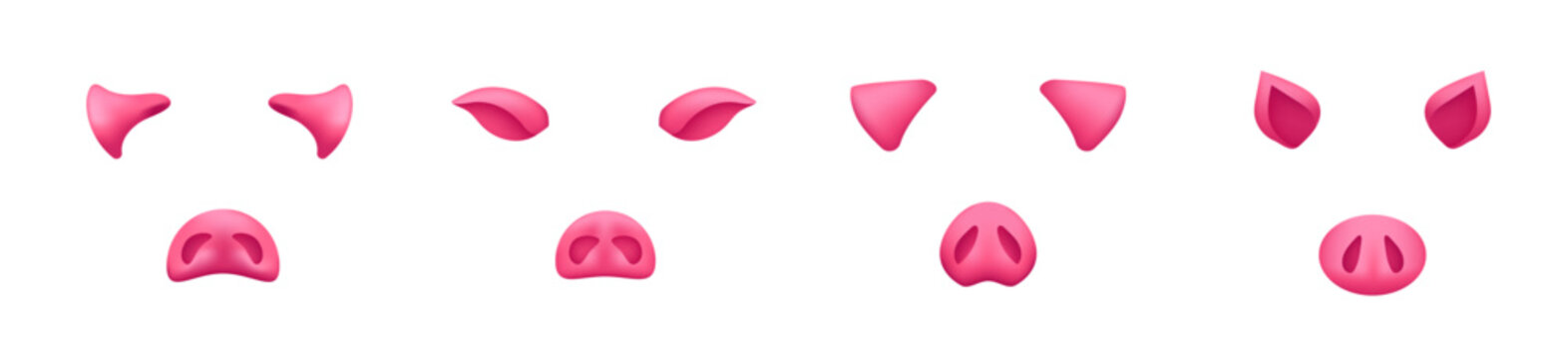Pig mask template. Pink snout nose and ears for fun party and childrens holiday design with funny vector decorations