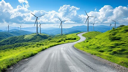 Fototapeta na wymiar Renewable energy wind farm in scenic rural landscape generating sustainable power
