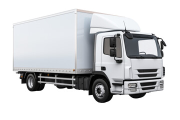 Cargo truck with a white blank mockup empty trailer, isolated on transparent background