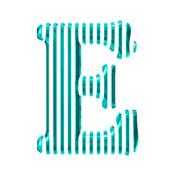 White 3d symbol with turquoise vertical ultra thin straps. letter e