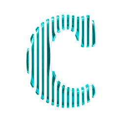 White 3d symbol with turquoise vertical ultra thin straps. letter c