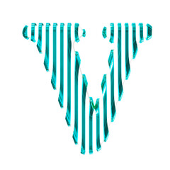 White 3d symbol with turquoise vertical ultra thin straps. letter v