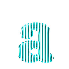 White 3d symbol with turquoise vertical ultra thin straps. letter a