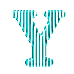White 3d symbol with turquoise vertical ultra thin straps. letter y