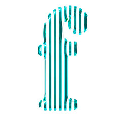White 3d symbol with turquoise vertical ultra thin straps. letter f