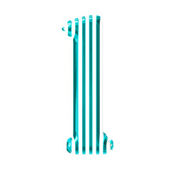 White 3d symbol with turquoise vertical ultra thin straps. letter l