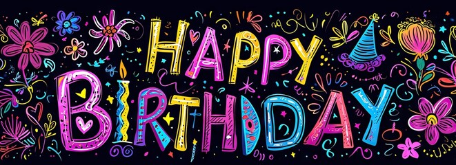 happy birthday doodle on blackboard illustration Generative AI