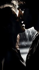 Man and woman. Tenderness and love. Black and white. Minimalism. Close-up.