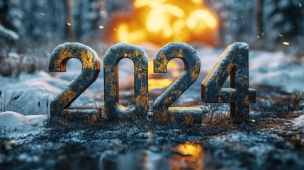 2024 is the year of the big war, fire will break out, world nuclear war, conflict, land seizure, bombing and destruction of cities - obrazy, fototapety, plakaty