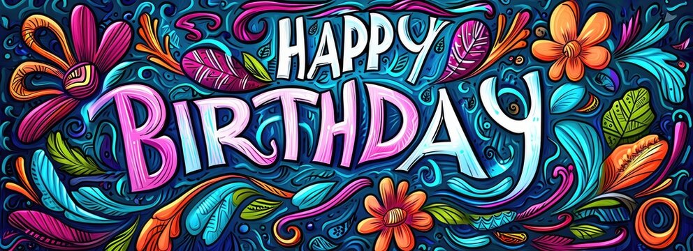Naklejki happy birthday card with colorful doodles Generative AI
