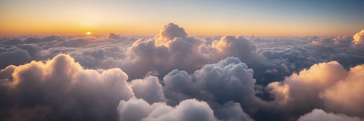 Aerial View above the Clouds, panorama, banner - obrazy, fototapety, plakaty