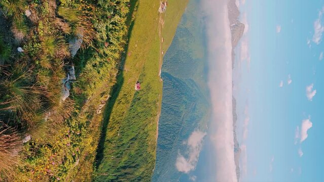 Sunset on the Aider plateau in Turkey. The mountains of the Black Sea coast of Turkey near Rize and Trabzon are the Karadeniz region. The Turkish Alps are in the clouds. 4K Video