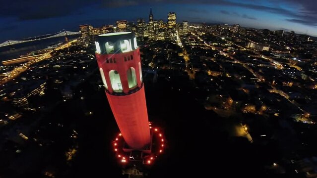 Panorama of San Francisco with illumination and Coit Tower 